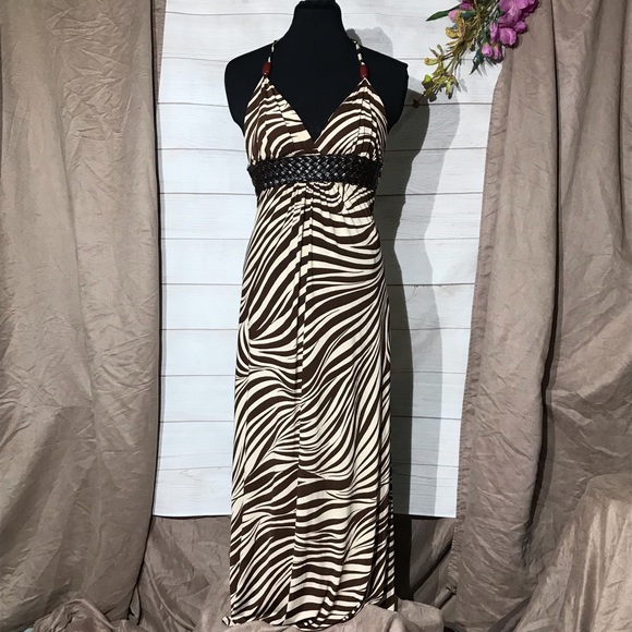 Hot & Delicious Other - Zebra Halter Maxi Dress with Leather Detail